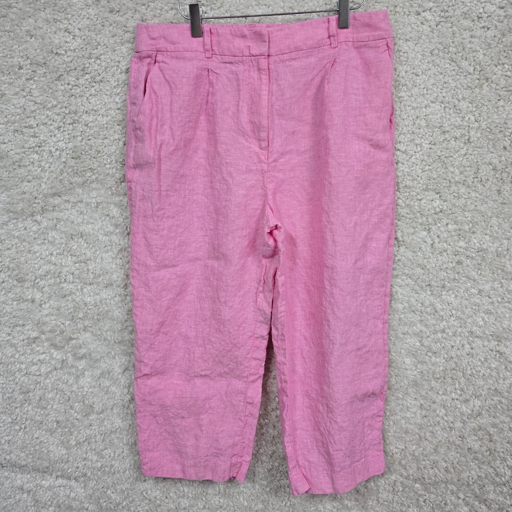 Talbots Pink 100% Linen Bristol Crop Pant Womens‎ 12P Petite Straight Leg